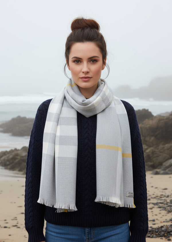 Foxford Grey and Gold Extra Fine Merino Giant Scarf