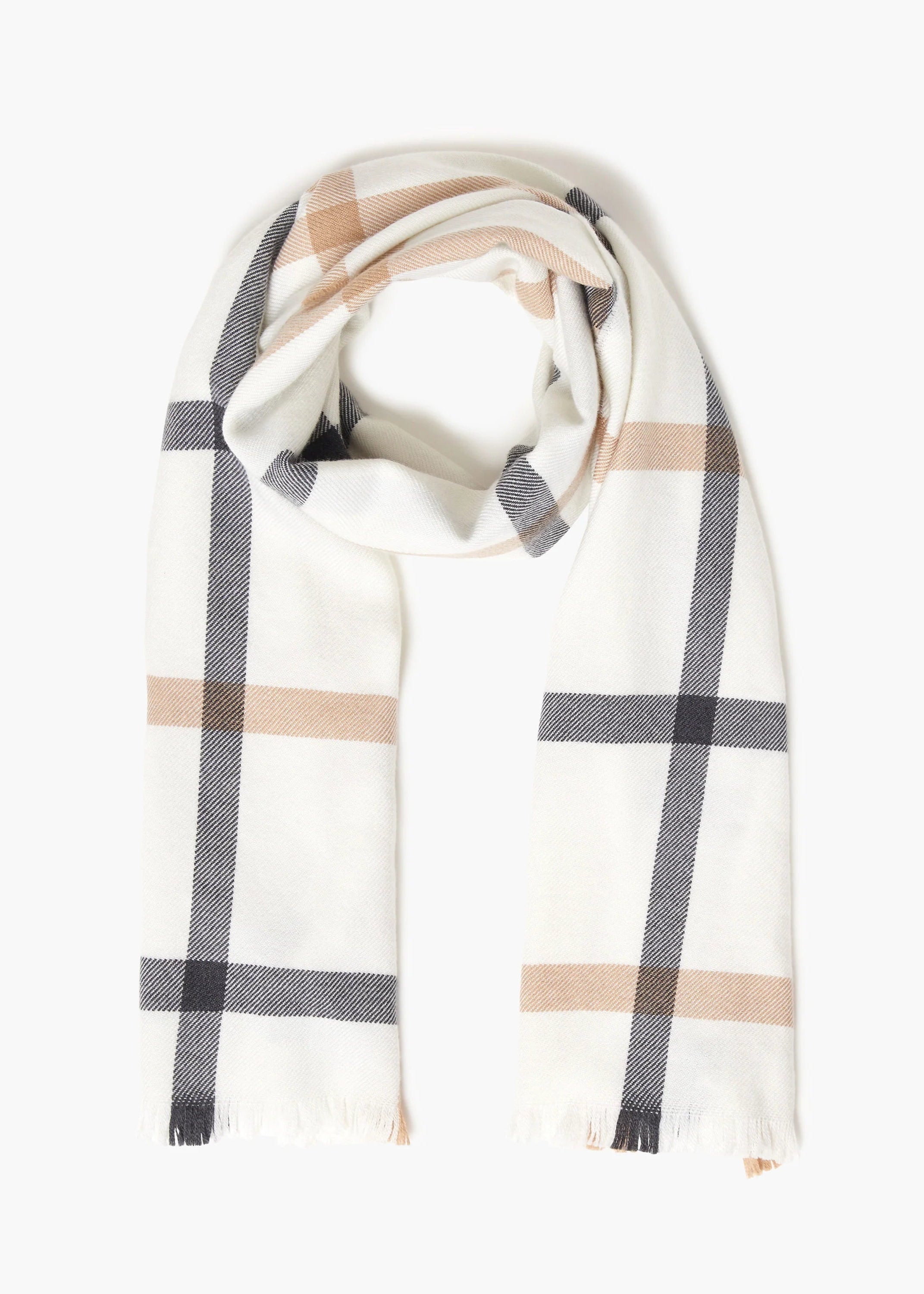 Foxford Giant Merino Scarf | White Neutral Stripe