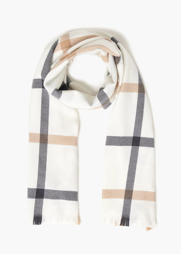 Foxford Giant Merino Scarf | White Neutral Stripe