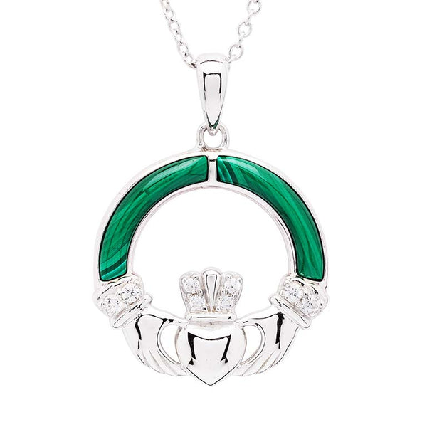 Green Malachite Sterling Silver Claddagh Pendant