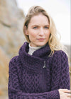 Aran Crafts Heart Design Hooded Coat | Plum
