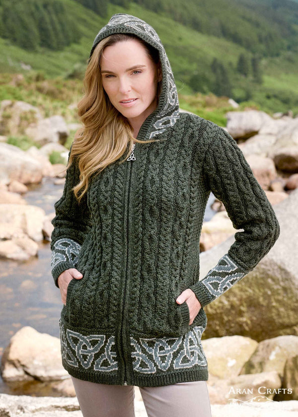 Celtic Jacquard Hooded Aran Cardigan