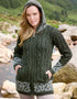 Celtic Jacquard Hooded Aran Cardigan | Green