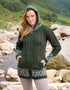 Celtic Jacquard Hooded Aran Cardigan | Green