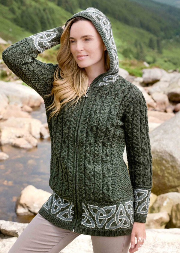Celtic Jacquard Hooded Aran Cardigan
