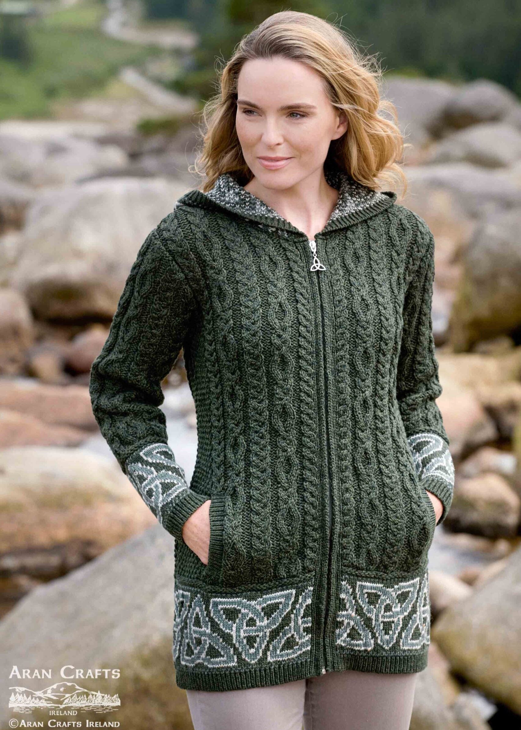 Celtic Jacquard Hooded Aran Cardigan