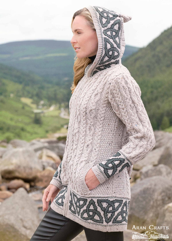 Celtic Jacquard Hooded Aran Cardigan