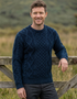 Schwerer Aran-Fischerpullover | Marineblau/Grün-Mix