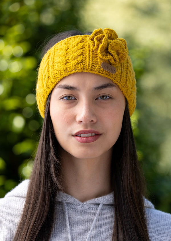 Aran Knitted Flower Wool Headband | Sunflower