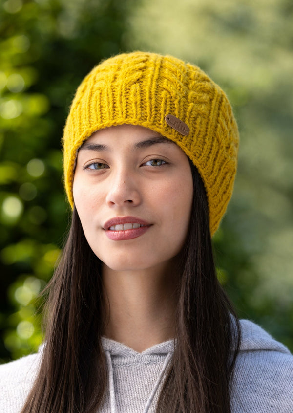 Aran Mustard Cable Pullon Hat