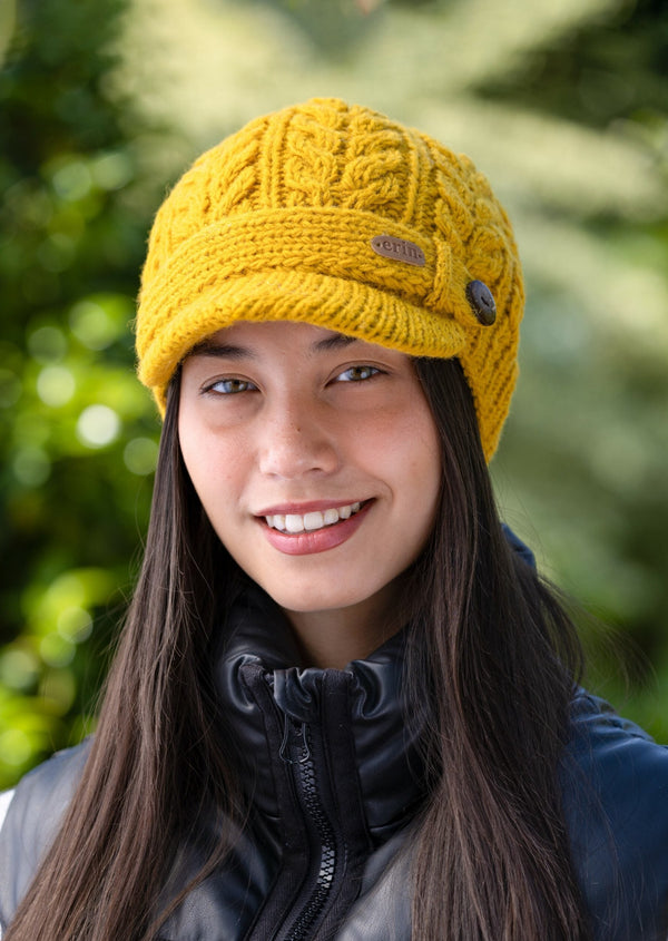 Aran Mustard Cable Peak Hat