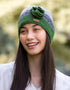 Bonnet fleuri Erin au crochet | Laine verte et grise