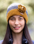 Bonnet à fleurs au crochet Erin fait main | Laine jaune et grise