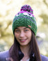 Bonnet à pompon Erin Aran en forme de mouton, rose et vert foncé