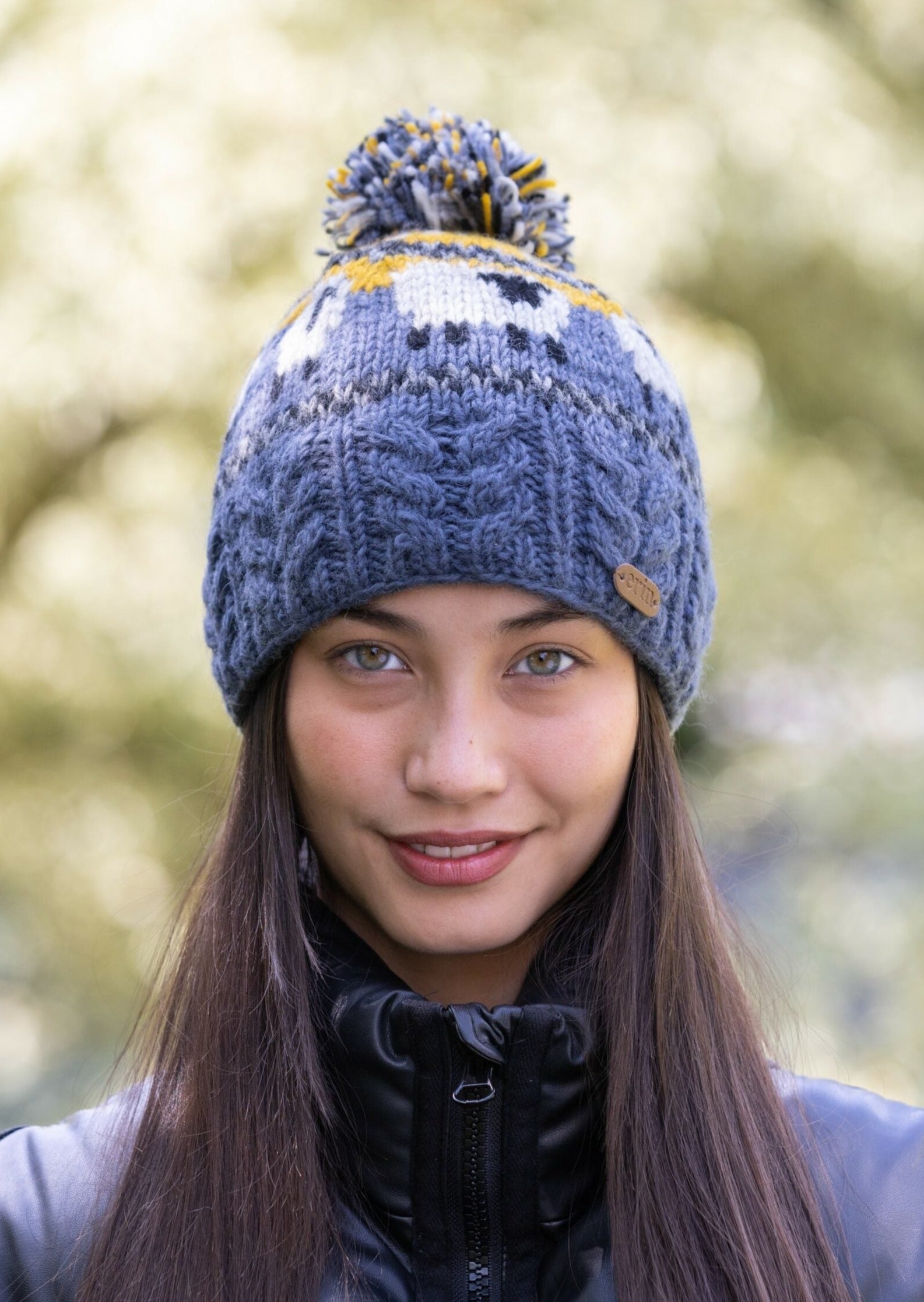 Aran Sheep Bobble Hat Yellow and Blue