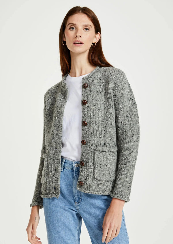 Ladies Donegal Wool Cardigan - Grey Fleck