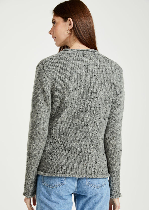 Ladies Donegal Wool Cardigan - Grey Fleck