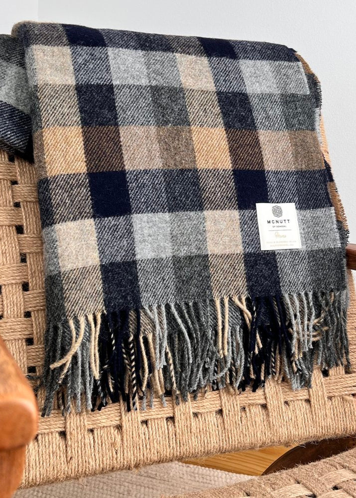 McNutt Pure Wool Throw | Navy Mustard