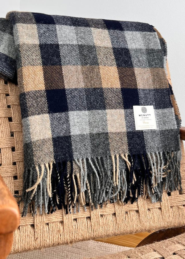 McNutt Pure Wool Throw | Navy Mustard