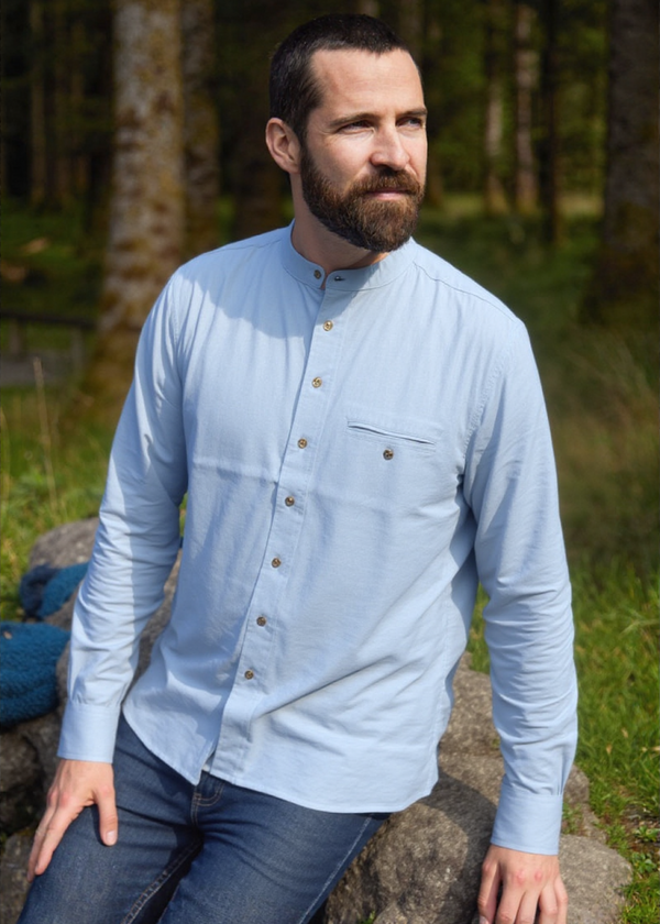 Lee Valley Linen Grandfather Shirt | Melange Sky Blue