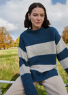 IrelandsEye Aran Stripe Funnel Neck Sweater | Ink Marl