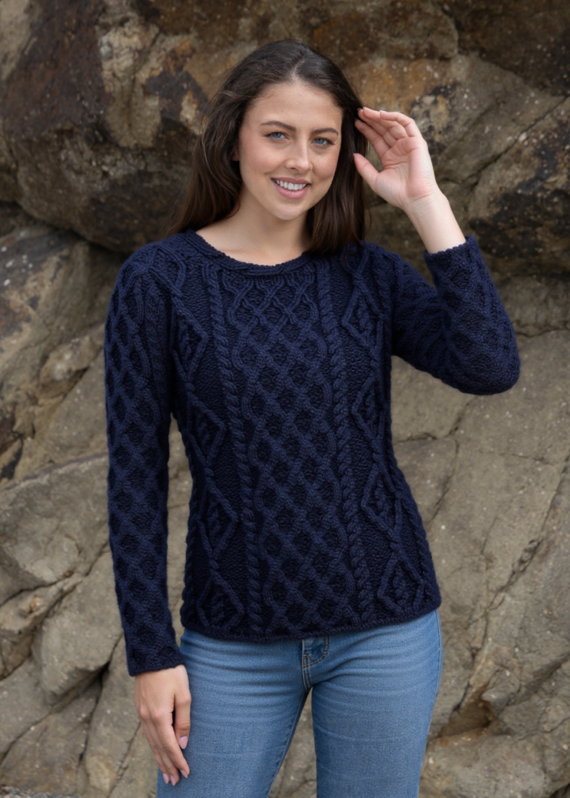 IrelandsEye Lambay Aran Sweater | Navy