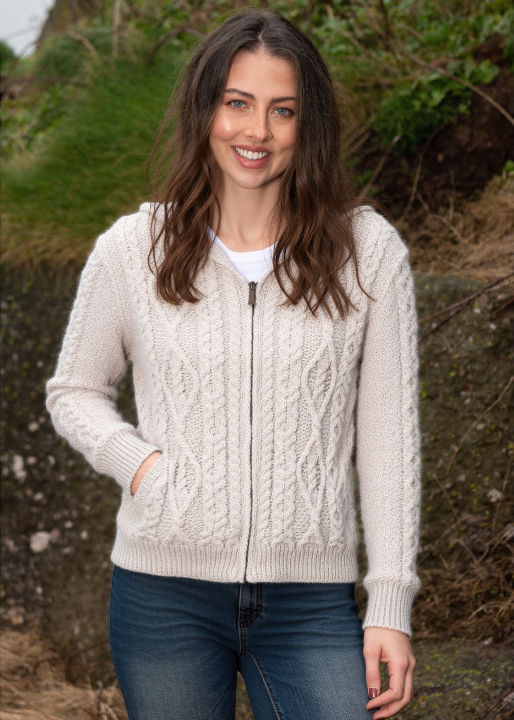 IrelandsEye Women's Aran Hooded Cardigan | Silver