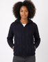 IrelandsEye Women's Aran Hooded Cardigan | Navy