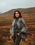 Irish Lambswool Cape Grey Beige Check | John Hanly Made in Ireland