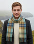 Irish Wool Scarf Long Citrus Blue Brown Plaid