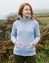 Aran Claddagh Zip Cardigan | 100% Merino Wool | Sky Blue