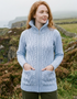 Aran Claddagh Zip Cardigan | 100% Merino Wool | Sky Blue