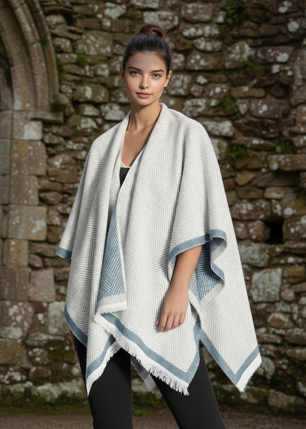 Jimmy Hourihan Reversible Herringbone Shawl | Cream/Grey