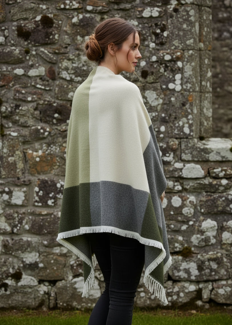 Jimmy Hourihan Shawl Block Design | Cream/Grey/Green