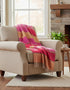 John Hanly Cashmere Merino Throw - Red Pink Biscuit Stripe