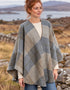 John Hanly Lambswool Cape | Cream Taupe & Denim Check