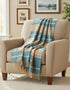 John Hanly Large Lambswool Throw Blue Orange Plaid