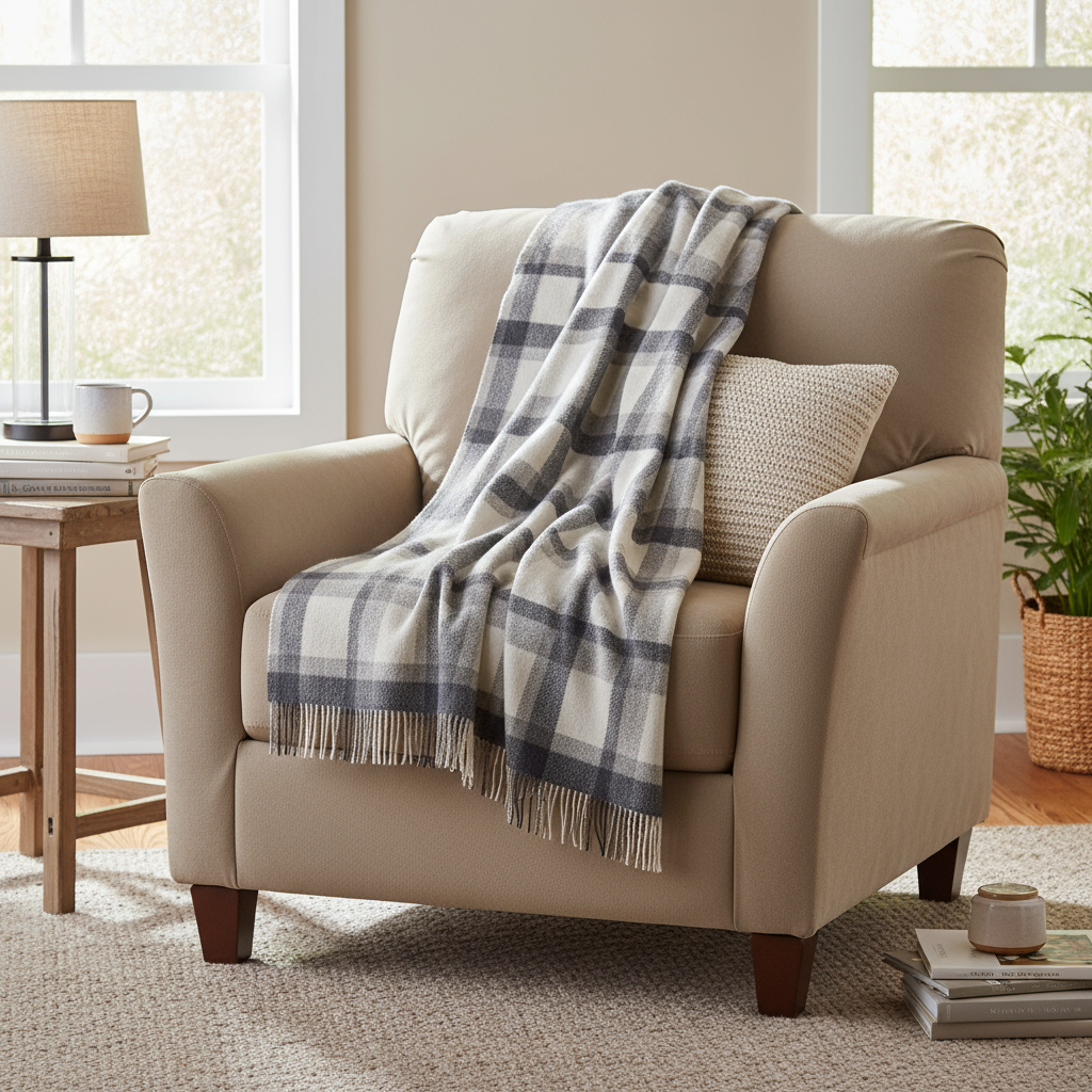 John Hanly Large Lambswool Throw Grey Ecru