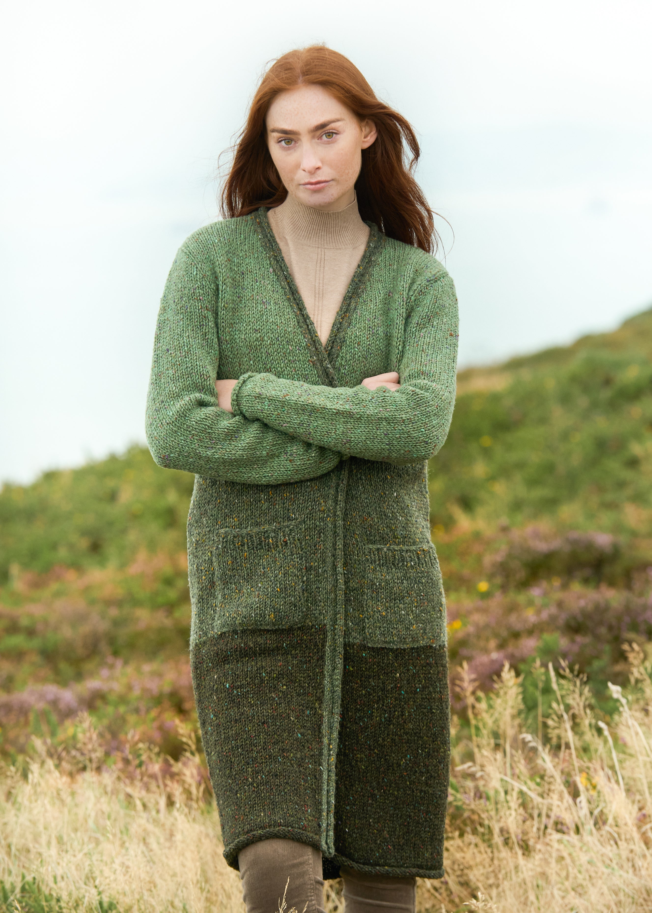 Donegal Wool Three Tone Coat | Sage Mix