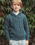 Kid's Shawl Neck Aran Sweater - 100% Merino Wool | Peacock Blue - Clearance