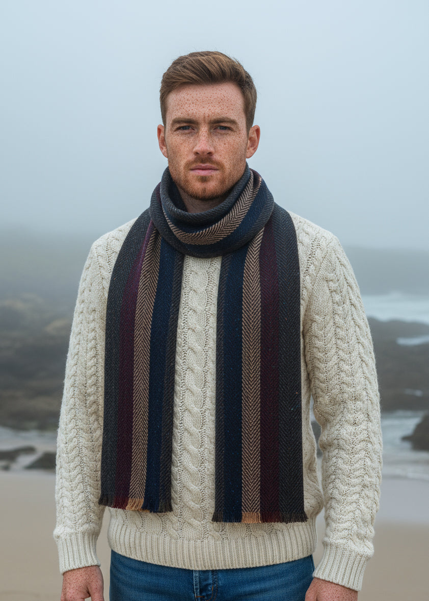 Mucros Donegal Scarf | Mustard Navy