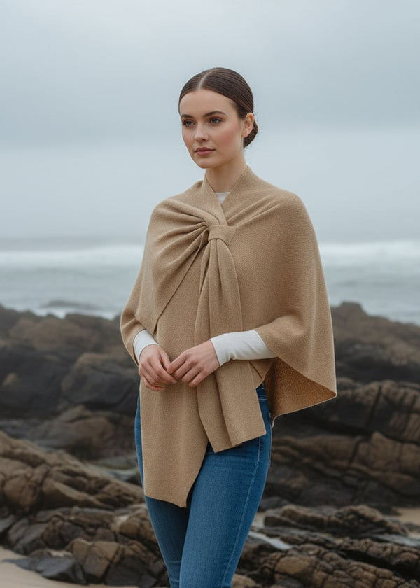 Lambswool Draped Shawl | Beige