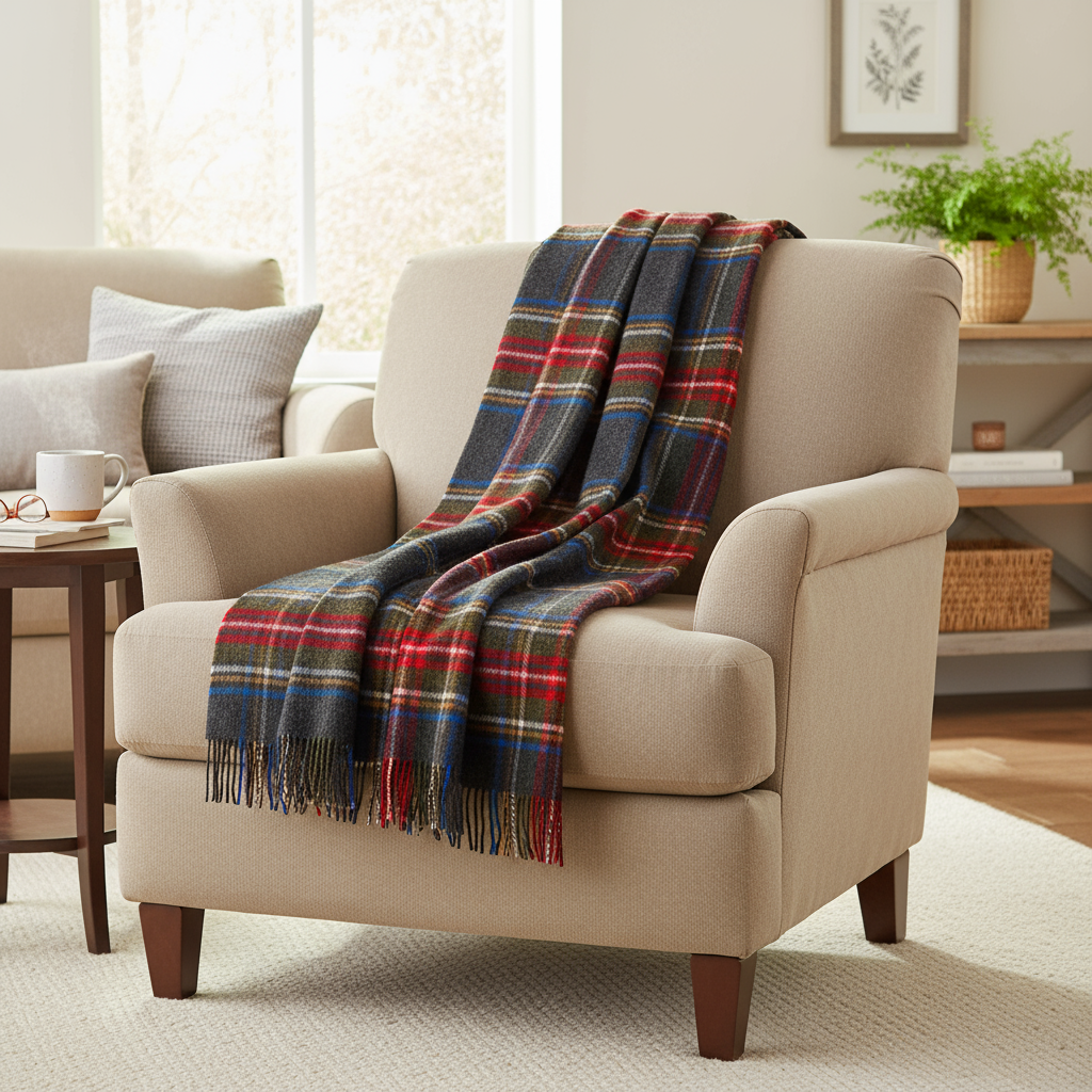 Large Irish Picnic Blanket | Grey Red Stewart