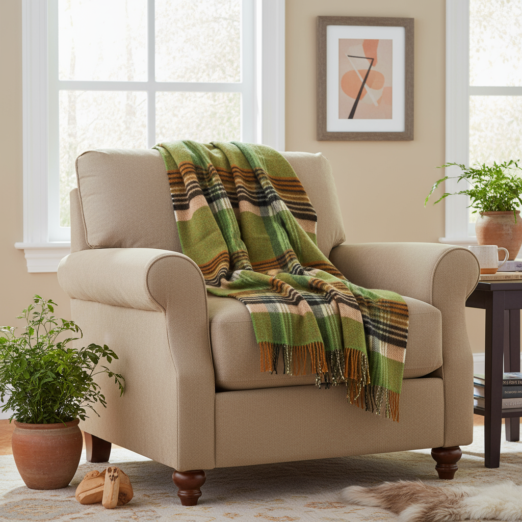Large Irish Picnic Blanket | Green Orange Charcoal