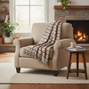 Large Irish Picnic Blanket Beige Rust Red Small Block