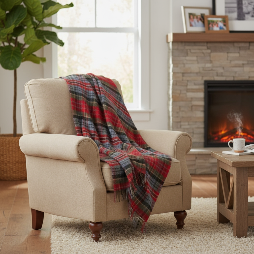 Large Irish Picnic Scarlet Denim Plaid Blanket