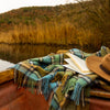 John Hanly Large Lichen Sea Green and Beige Plaid Blanket