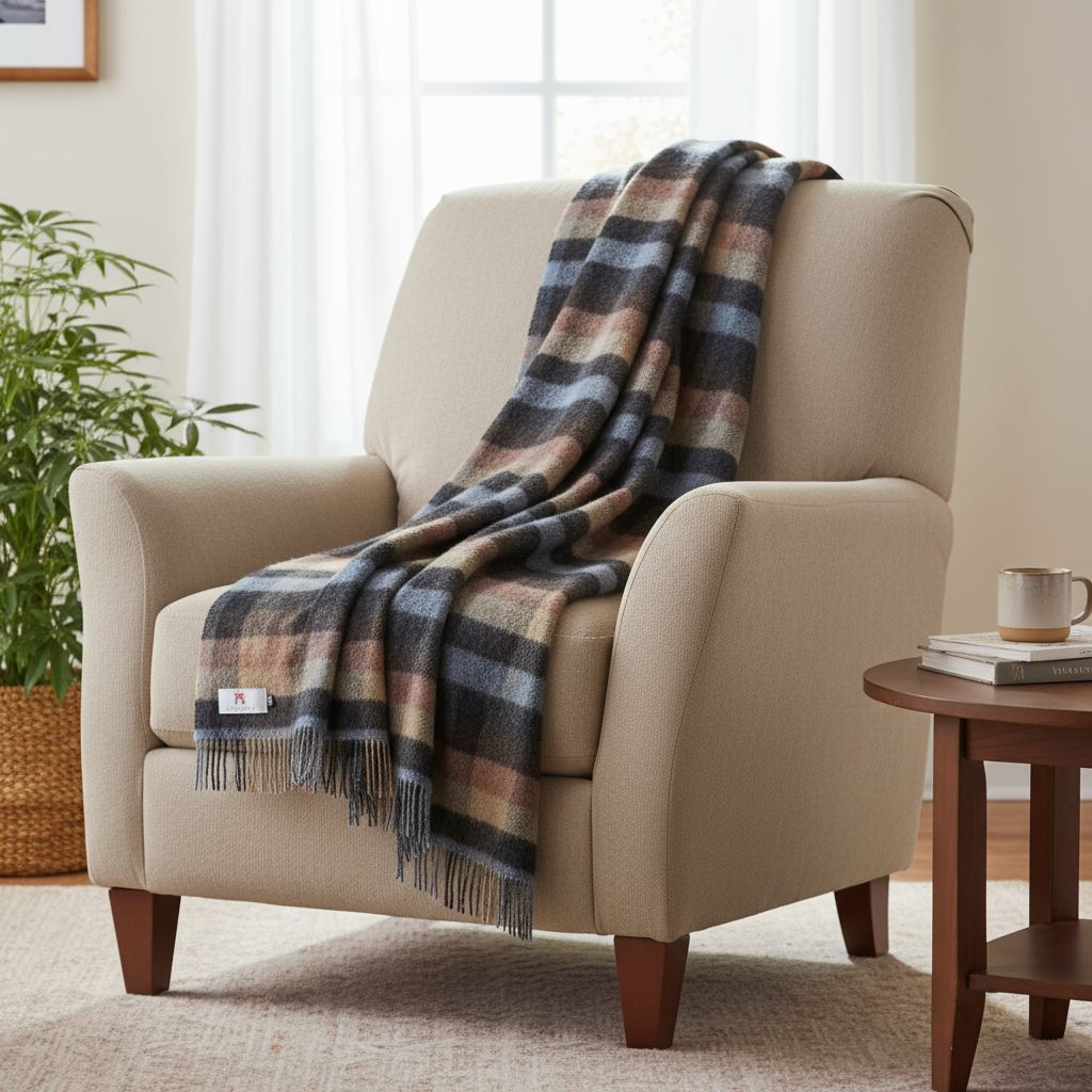 John Hanly Large Brown Charcoal Plaid Blanket