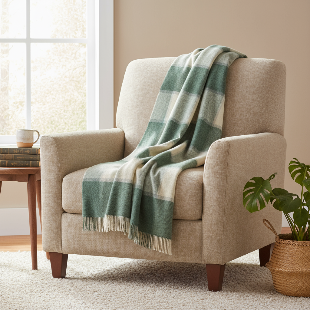 Large Irish Picnic Blanket White Sea Green Block
