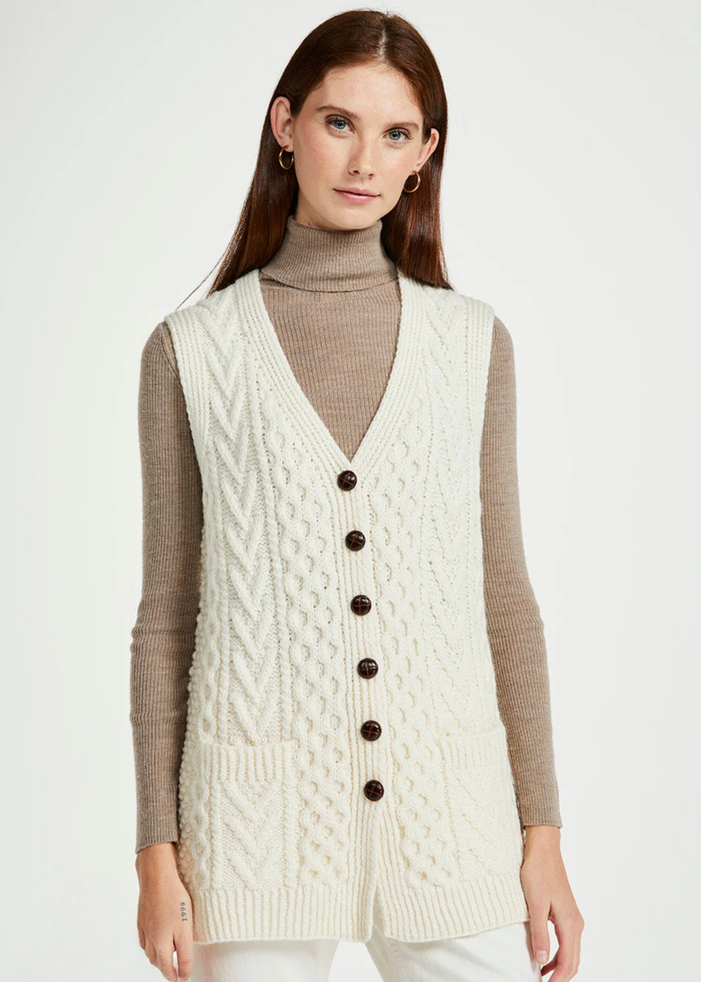Ladies Handknit Aran Sleeveless Cardigan